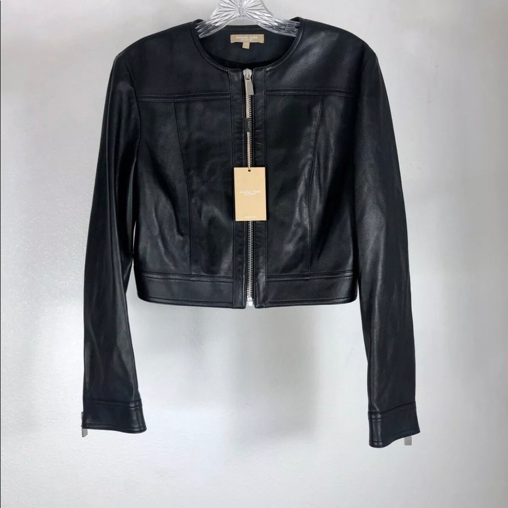 Michael Kors Collection Cropped Leather Jacket - Picture 3 of 11